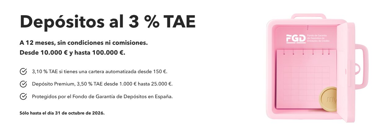 MyInvestor: dep&oacute;sitos al 3% TAE (octubre 2026)