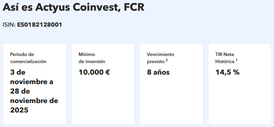 , El Club de los 10.000&euro;: 7 Claves del Actyus Coinvest, el Fondo de Capital Riesgo que MyInvestor trae del Mercado Privado