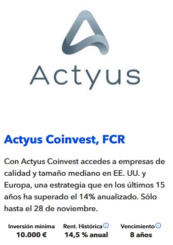 , El Club de los 10.000&euro;: 7 Claves del Actyus Coinvest, el Fondo de Capital Riesgo que MyInvestor trae del Mercado Privado