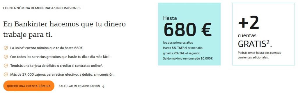, Cuenta N&oacute;mina de Bankinter: Alta rentabilidad con beneficios adicionales